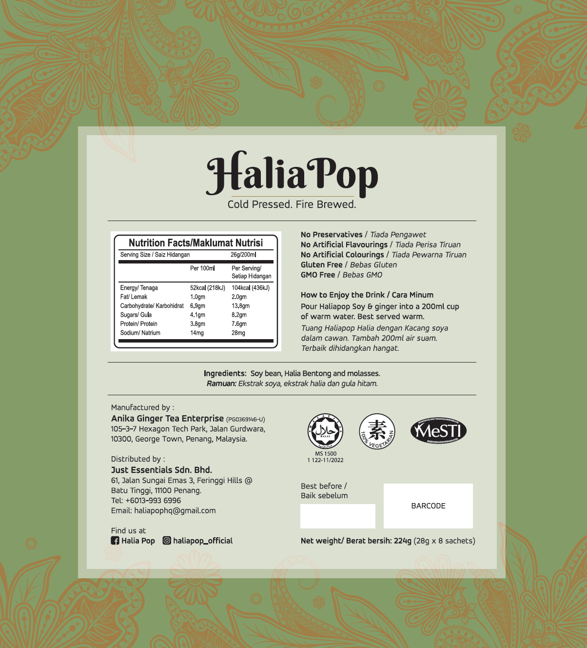 HaliaPop Bentong Ginger with Soya (Free Shipping - Limited Time Offer) - Image 3